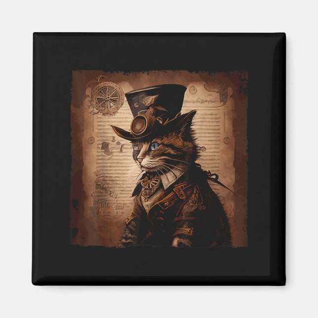 Lustige Katze Cowboy Steampunk Magnet (Vorne)