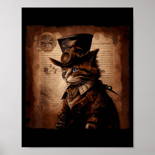 Lustige Katze Cowboy Steampunk Poster