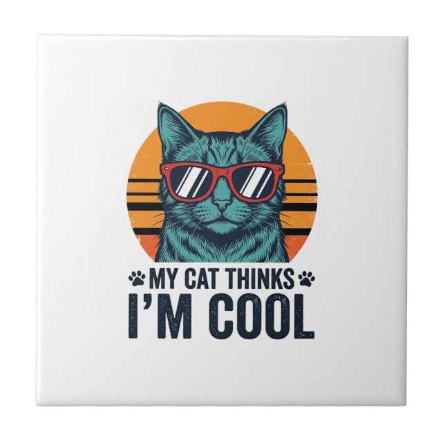 Lustige Katze denkt, ich bin cool vintage Fliese (Vorderseite)