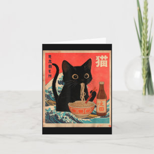 Lustige Katze, die Ramen isst, Vintage-Japanische  Karte