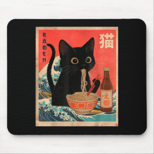 Lustige Katze, die Ramen isst, Vintage-Japanische Mousepad