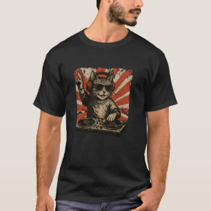 Lustige Katze DJ Retro Plattenspieler Disco Tanz C T-Shirt