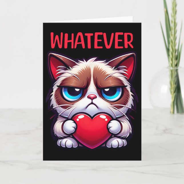 Lustige Katze Egal Grumpy Valentinstag  Karte (Vorderseite)