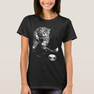 Lustige Katze Eishockey Grafik T-Shirt
