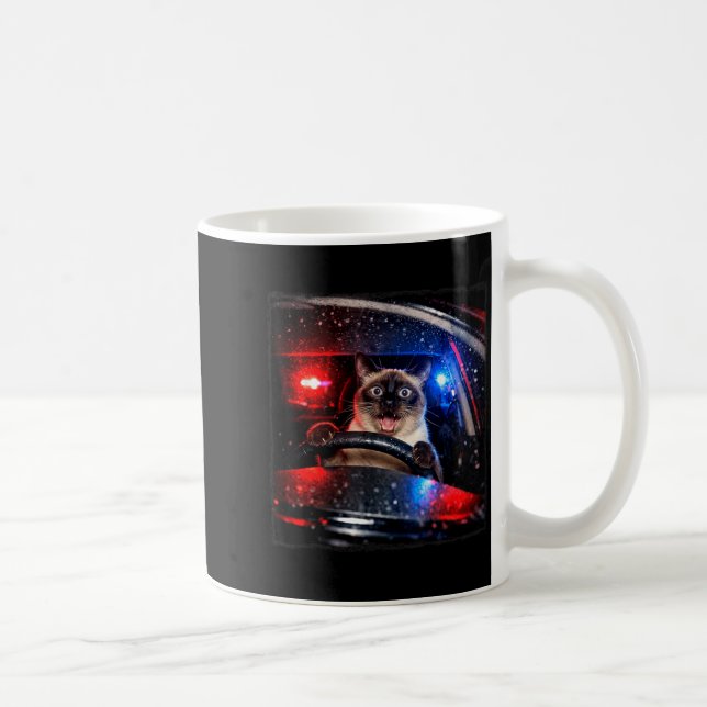 Lustige Katze fährt Polizei Jagd Kätzchen Meme Hum Kaffeetasse (Rechts)