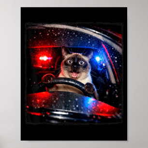 Lustige Katze fährt Polizei Jagd Kätzchen Meme Hum Poster