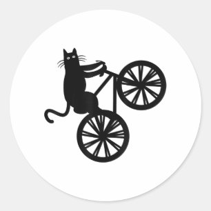 Lustige Katze fährt Trick Fahrrad Neuheit Frauen M Runder Aufkleber