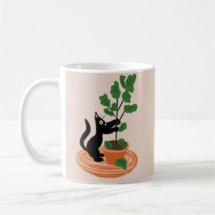 Lustige Katze Feigenbaum Topfpflanzen Handgezeichn Kaffeetasse