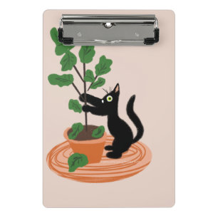 Lustige Katze Feigenbaum Topfpflanzen Handgezeichn Mini Klemmbrett