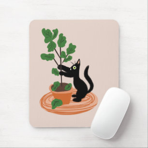 Lustige Katze Feigenbaum Topfpflanzen Handgezeichn Mousepad