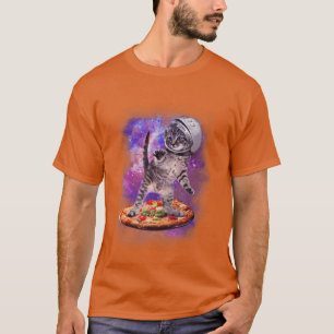 Lustige Katze fliegt eine Pizza Astronaut Kätzchen T-Shirt
