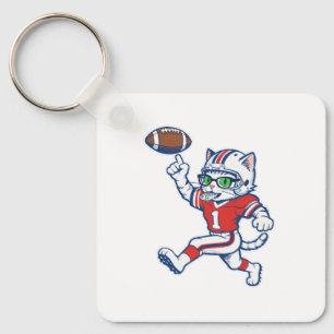 Lustige Katze Football-Spieler Schlüsselanhänger