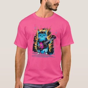 Lustige Katze Gitarre spielend Funny Guitar Cat (4 T-Shirt