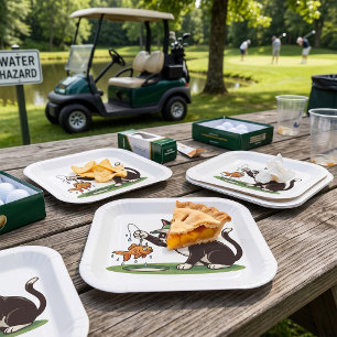 Lustige Katze Golfer Angeln Wasserhindernis Pappteller
