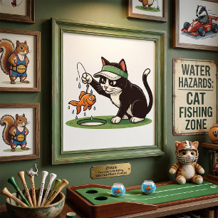 Lustige Katze Golfer Angeln Wasserhindernis Poster