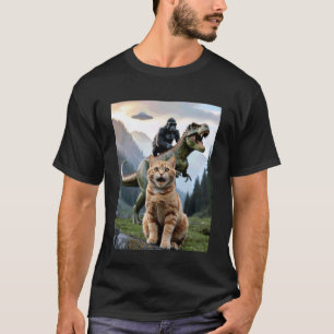 Lustige Katze Gorilla Dinosaurier UFO Meme Absurde T-Shirt