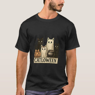 Lustige Katze Halloween Catloween, Lustiger Geist T-Shirt