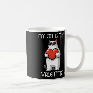 Lustige Katze hält Herz für Valentinstag Familie Kaffeetasse