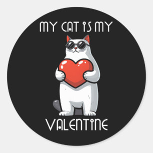 Lustige Katze hält Herz für Valentinstag Familie Runder Aufkleber