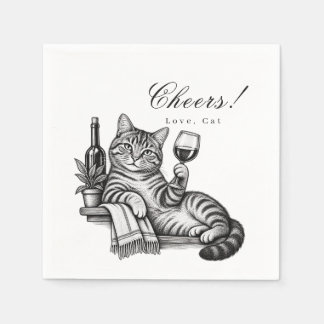 Lustige Katze hält Weinglas Prost Haustier Hochzei Serviette