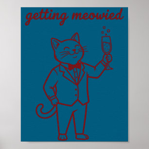 Lustige Katze heiratet Braut Bräutigam lange Kleid Poster
