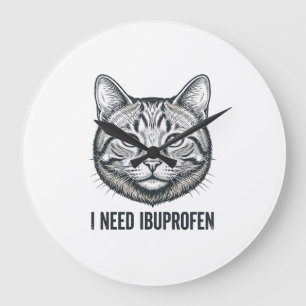 Lustige Katze Ibuprofen Vintage Gravur Design_1 Große Wanduhr