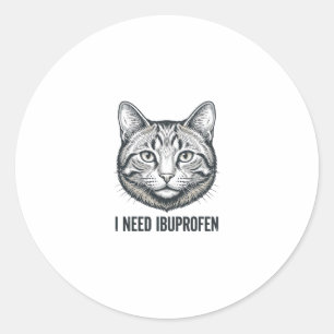 Lustige Katze Ibuprofen Vintage Gravur Design_1 Runder Aufkleber