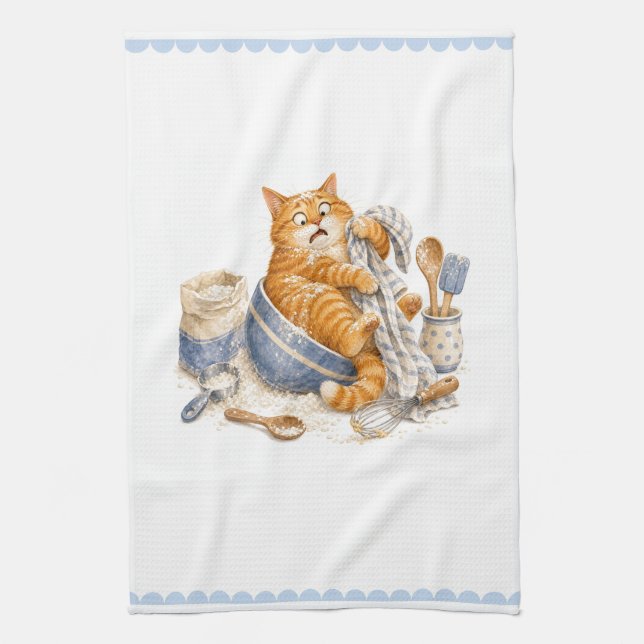 Lustige Katze in der Küche  Geschirrtuch (Vertikal)