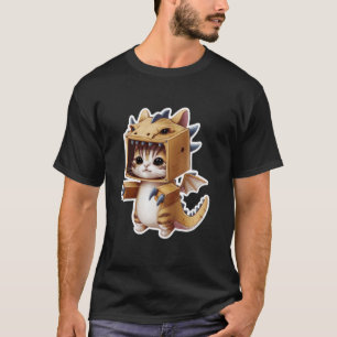 Lustige Katze in Karton-Drache Lustig süß spät Hal T-Shirt