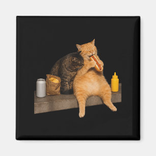 Lustige Katze isst Hot Dog Vintage Katze Männer Fr Magnet