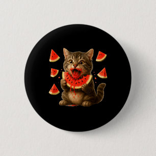 Lustige Katze isst Wassermelonen-Scheibe Wassermel Button
