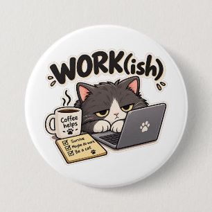 Lustige Katze Kaffee Büro Humor Design Arbeit Button