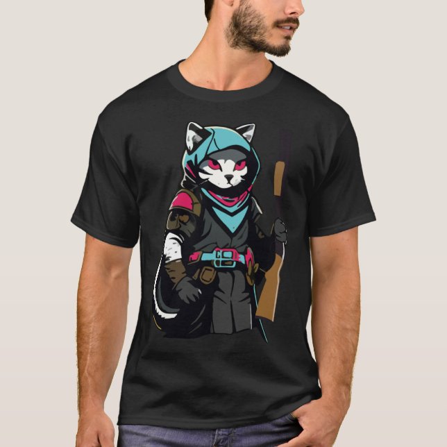 Lustige Katze Kätzchen Pew Schießgewehr Meme Geweh T-Shirt (Vorderseite)