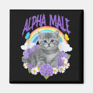 Lustige Katze Kätzchen Regenbogen Floral Alpha-Män Magnet