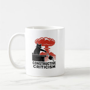 Lustige Katze konstruktive Kritik Linolschnitt Mem Kaffeetasse