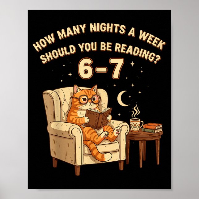 Lustige Katze liest 6-7 Meme Englischlehrer Bücher Poster (Vorne)