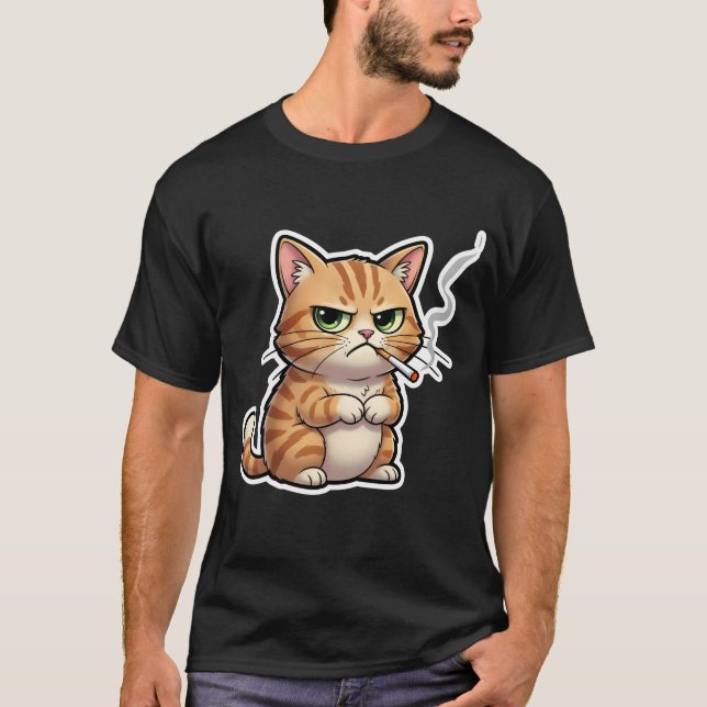Lustige Katze Meme Raucht Zigarette T-Shirt (Vorderseite)
