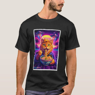 Lustige Katze Meme Retro Synthwave 80er Grafik UFO T-Shirt