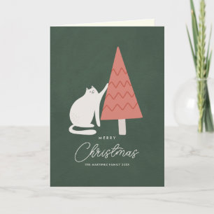 Lustige Katze mit Baum Frohe Weihnachten Gefaltet
