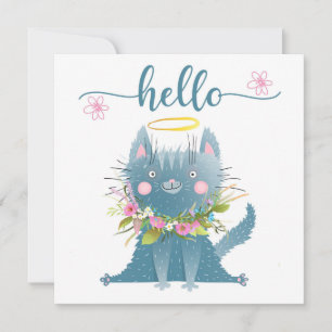 Lustige Katze mit Blumen Grußkarte Dankeskarte