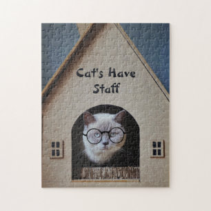 Lustige Katze mit Brille Katzen haben Personal Zit Puzzle