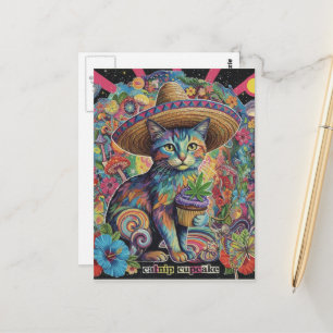 Lustige Katze mit Katzenminze-Cupcake-Collage Postkarte