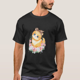 Lustige Katze mit Leopard-Stirnband Boho-Blume Nie T-Shirt