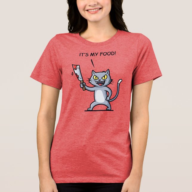 Lustige Katze mit Messer Tri-Blend Shirt (Vorderseite)