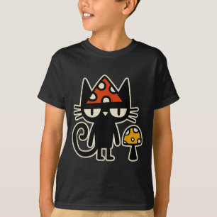 Lustige Katze mit Pilzhut Schwarze Katze mit Giftp T-Shirt