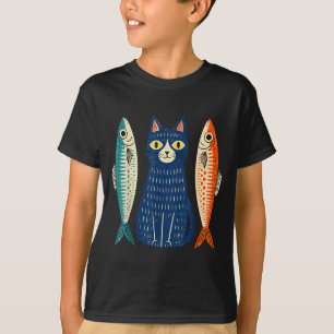 Lustige Katze mit Sardinen süße Fischliebhaberin S T-Shirt