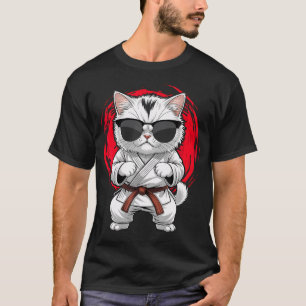 Lustige Katze mit Sonnenbrille Karate Judo Schwarz T-Shirt