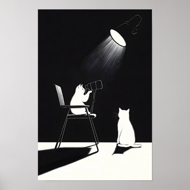 Lustige Katze mit Teleskop Poster (Vorne)