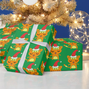 Lustige Katze mit Weihnachtsmannmütze Weihnachtska Geschenkpapier