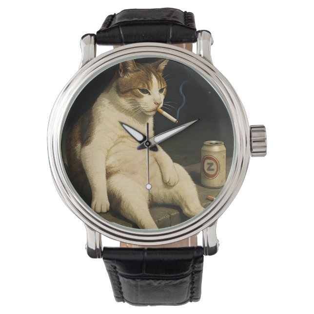 Lustige Katze mit Zigarette Gen Z Meme Armbanduhr (Vorderseite)